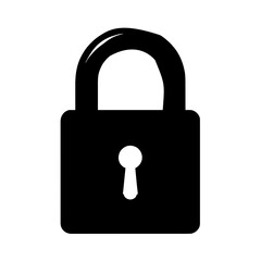 Minimalist black silhouette padlock symbolizing security on white background