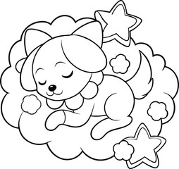 Adorable Puppy Sleeping Soundly on a Cloud with Stars