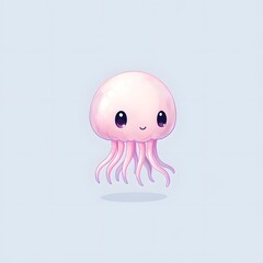 Cute cartoon jellyfish with a smiling face floating in a pastel background