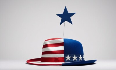 A vibrant patriotic hat featuring red, white, and blue colors with a star on top, perfect for celebrations.