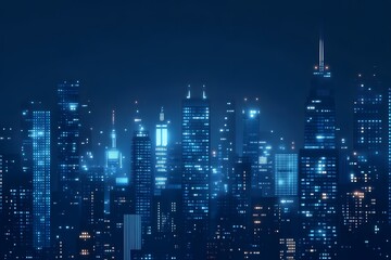 Obraz premium Vibrant city skyline illuminated at night showcasing modern architecture and glowing lights in a bustling urban environment