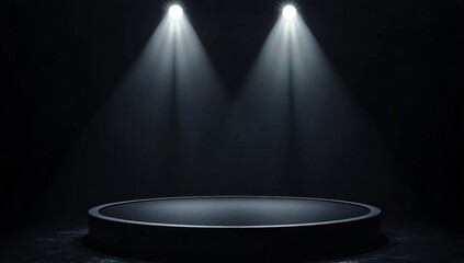 Dark Empty Round Stage with Spotlight