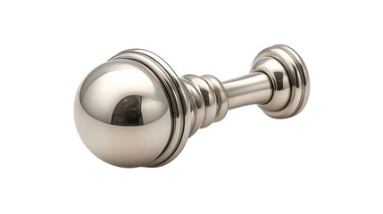 Closeup detail of a polished chrome round door knob, reflecting light and modern design