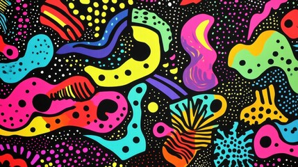 Obraz premium Bright Neon Patterns, Pop Art Style, Abstract Design, Contemporary Art, Vibrant Colors, Graphic Visuals