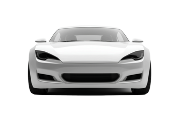 Sleek white sports car front view isolated on transparent background