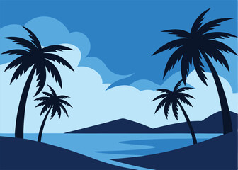tropical beach with palm trees vector illustration
