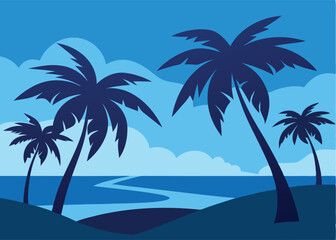 tropical beach with palm trees vector illustration