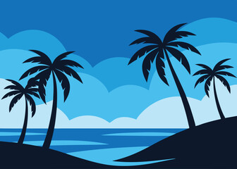 tropical beach with palm trees vector illustration