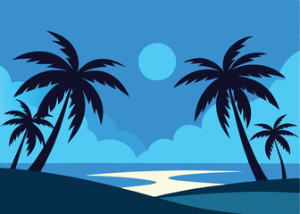tropical beach with palm trees vector illustration