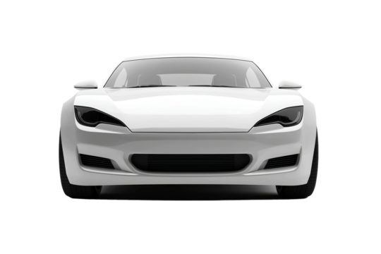 Sleek white sports car front view isolated on transparent background