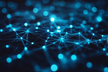 Glowing blue network of connected points and lines in a technology-inspired abstract background