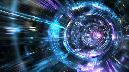 Obraz premium Dynamic close-up of futuristic technology with vibrant neon lights and motion blur, showcasing innovation, abstract design, and digital realms
