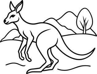 Australian Kangaroo Line Drawing, Outback Wildlife Illustration