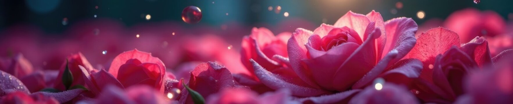 Silky moonbeams dance across dew-kissed rose petals, gentle, dewy, petal