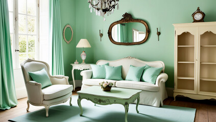 Living room design, vintage style, living room mode
