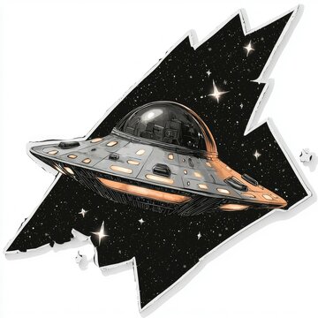 Retro Flying Saucer in Space - Vintage Sci-Fi Illustration