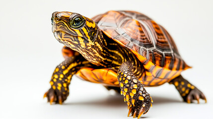Obraz premium Close-up of an Oriental box turtle walking on its hind legs, isolated on a white background
