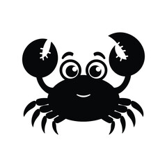 Cute Cartoon Crab - Black Silhouette Vector