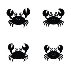 Cute Cartoon Crab - Black Silhouette Vector