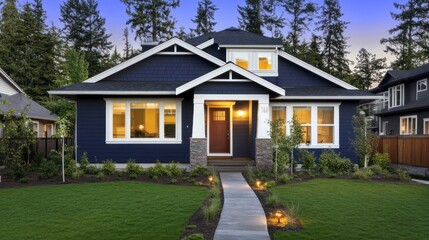 Obraz premium Modern Home Exterior Twilight Landscape