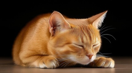 Adorable orange tabby cat sleeping peacefully.