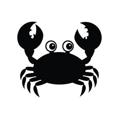 Cute Cartoon Crab - Black Silhouette Vector