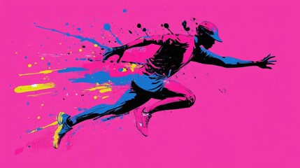 Dynamic Abstract Runner in Vibrant Colors on Pink Background