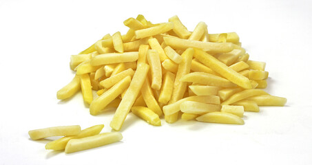 Stos mrożonych frytek na białym tle