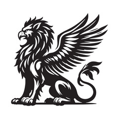 Griffin silhouette prowling through a mystical realm - Griffin illustration - Minimalist Griffin vector - Mythical creature silhouette
