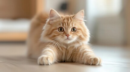 Adorable ginger cat lounging indoors