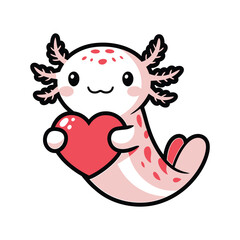 Kawaii Axolotl Holding Heart - Cute Vector Illustration