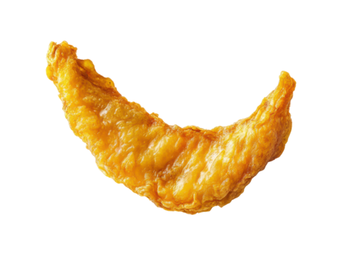 A close-up image shows a single, crispy, golden-brown fried chicken wing on a transparent background.