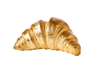 This image shows a golden croissant against a transparent background, highlighting its luxurious and delicious appeal.