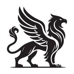 Griffin silhouette with a piercing gaze, ready to strike - Griffin illustration - Minimalist Griffin vector - Mythical creature silhouette
