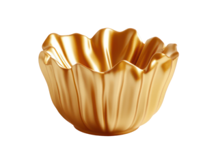 The image features a golden, decorative bowl with a distinctive wavy, scalloped edge, presented against a transparent background.
