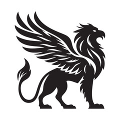 Griffin silhouette depicted in legendary tapestries - Griffin illustration - Minimalist Griffin vector - Mythical creature silhouette
