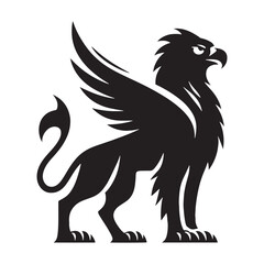 Obraz premium Griffin silhouette carved into enchanted relics - Griffin illustration - Minimalist Griffin vector - Mythical creature silhouette 