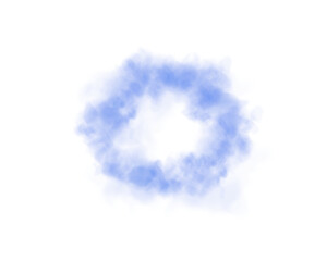 Fototapeta premium Blue ring of smog cloud on isolated transparent special effect. Smoke cloud as ring, magic haze. Blue smoke rings from cigarette, pipe or vape. Realistic circle of steam clouds of smoke. PNG. 