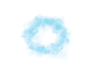 Blue ring of smog cloud on isolated transparent special effect. Smoke cloud as ring, magic haze. Blue smoke rings from cigarette, pipe or vape. Realistic circle of steam clouds of smoke. PNG.
