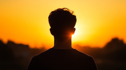 Silhouette of young male against sunset sky
