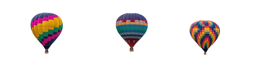 Fototapeta premium Colorful hot air balloons in flight outdoor adventure transparent background aerial view vibrant designs