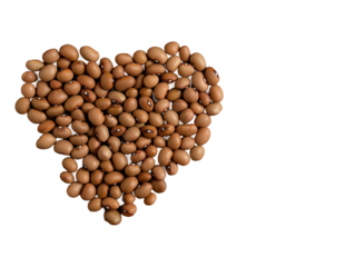 Heart shape made of brown beans transparent background food studio environment top view culinary concept