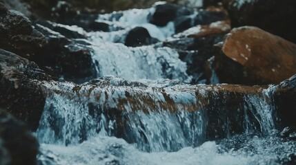On Spring Equinox Day, the gentle flow of a stream cascades over rocks, symbolizing the transition to spring. The sound of water complements the awakening nature all around, filled with life