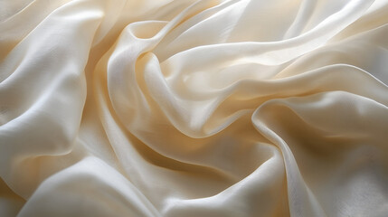Obraz premium Flowing waves of creamy satin fabric, gracefully draped, catching light with every curve and fold.