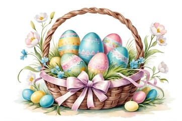 Colorful vintage watercolor easter eggs painting with decoration, holiday, culture and religion theme concept illustration texture design.