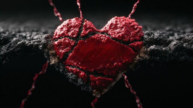 Heart shaped red paint on a black surface with video game level design featuring heart and text