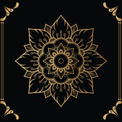 Luxury mandala design black background in gold color