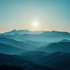 Fototapeta premium Breathtaking Mountain Range at Sunset - Vast Mountains Under a Clear Sky, Serene Landscape