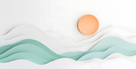 Landscape with mountains and sea waves in paper cut style