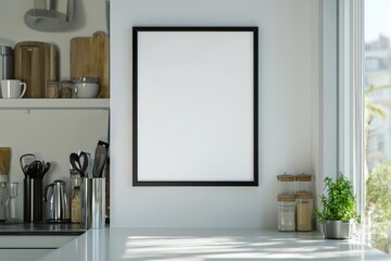 Blank frame in a modern kitchen with bright open space isolated